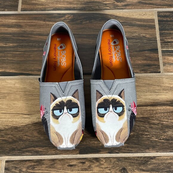 Skechers x Grumpy Cat BOBS Plush Lil Bug Womens Size 6 Shoes Gray Comfort Flats - Picture 12 of 13
